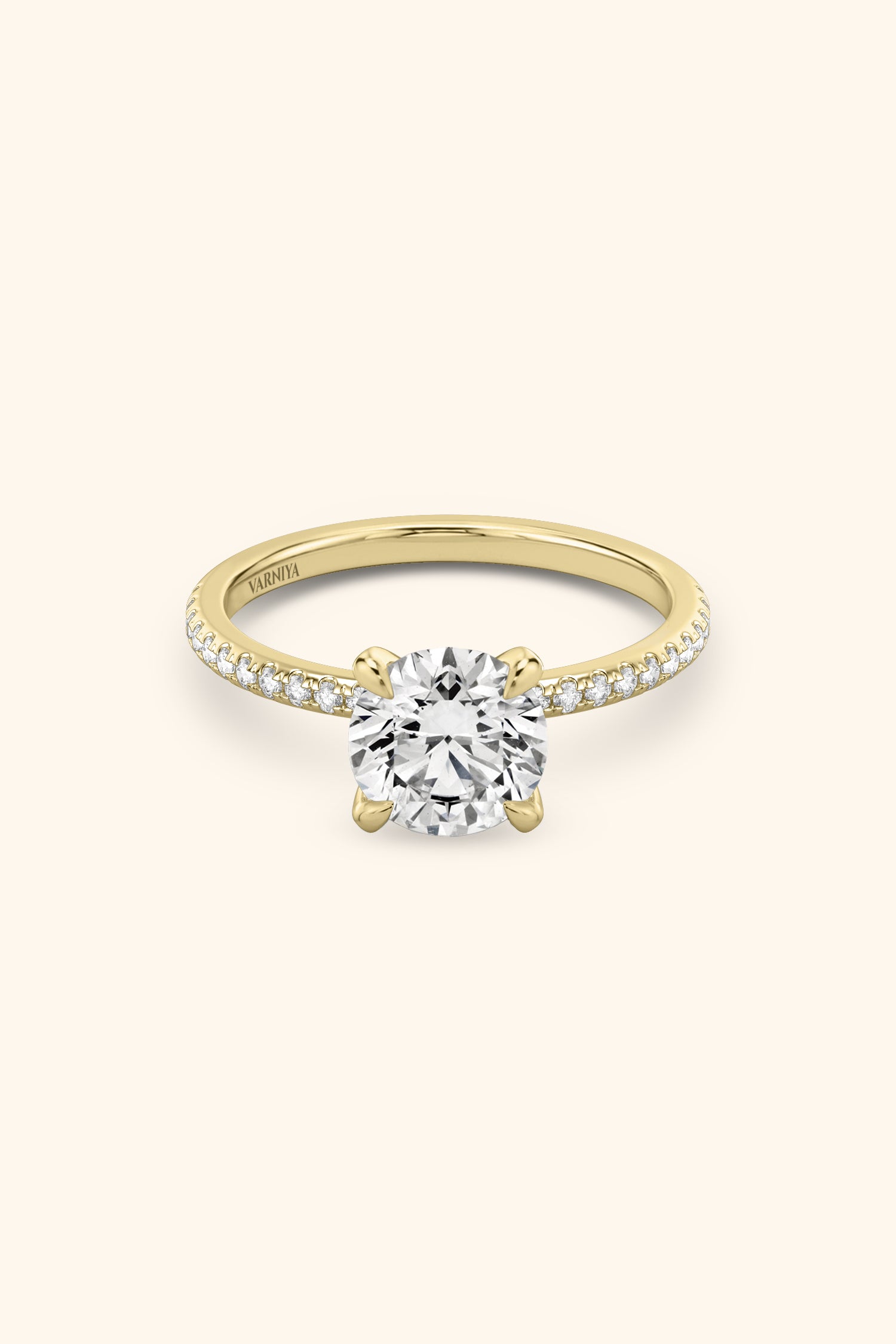 4 Prong Classic Grace Round Brilliant Solitaire Pavé Ring